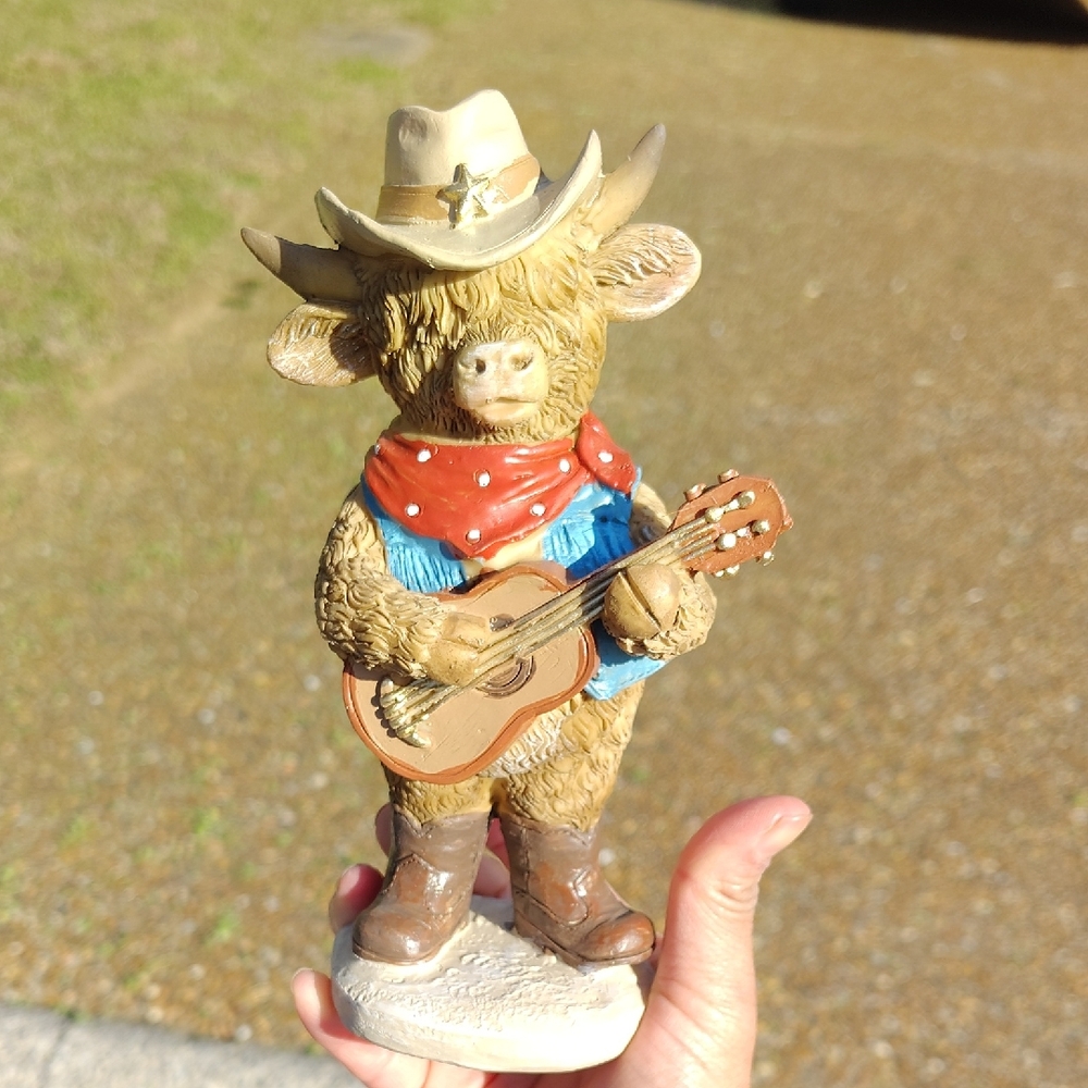Cowboy Figurine with Guitar - Brown and Red